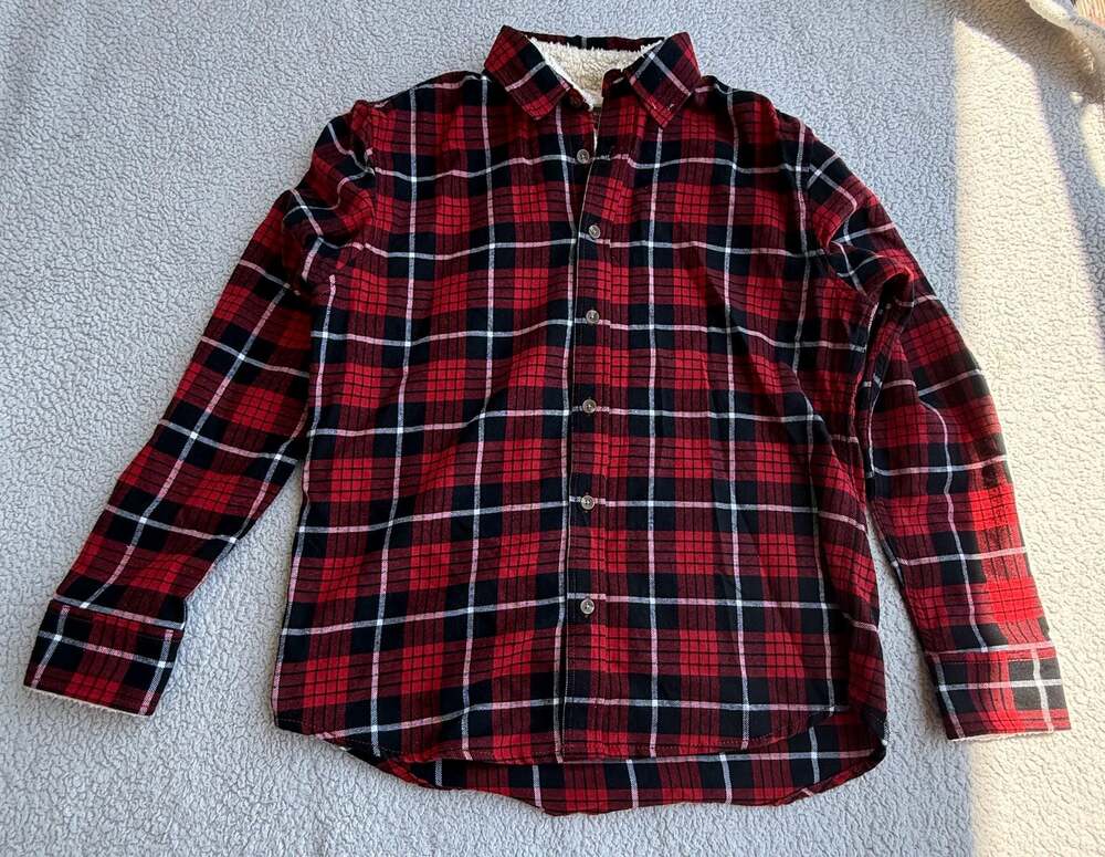 Hudson & Barrow Mountain Flannel Sherpa-Lined Red and Black Plaid Shirt 100% Cot